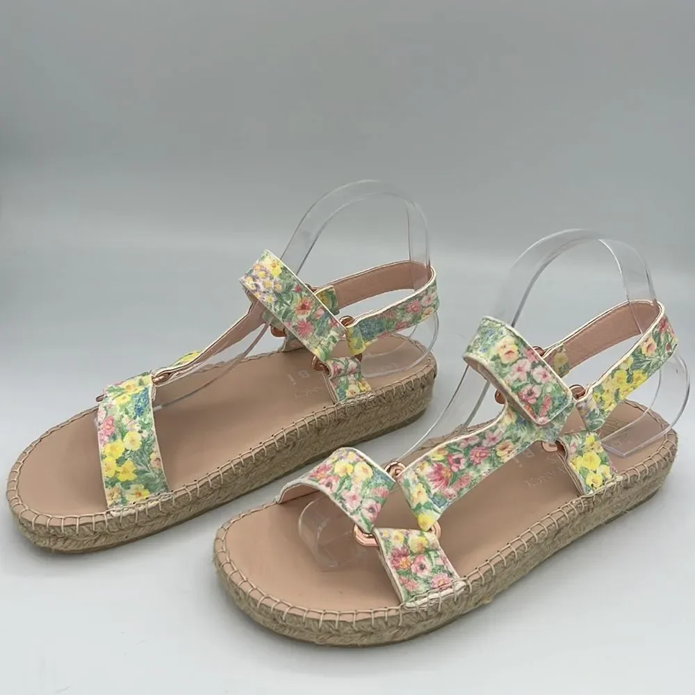 NWT Loveshackfancy X Manebi Floral Leather Espadrille Sport Sandals Size 39/US 8